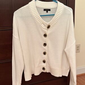Quince White Boxy Crop Button-Up Cardigan